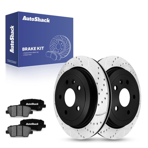 AutoShack 12.4" (315 mm) Rear Vented Drilled & Slotted Brake Rotors E-Coated   Ceramic Brake Pads | Replacement for 2014 Cadillac CTS | 6-PC Brake Kit | ShadowGuard