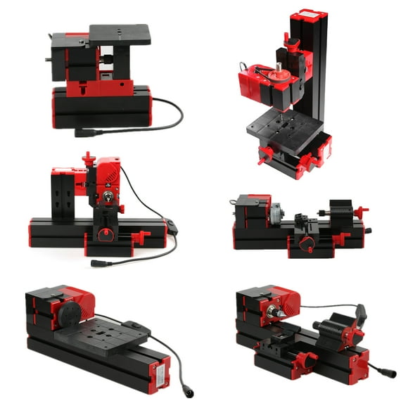 Mini DIY 6 in 1 Multi-functional Motorized Transformer Multipurpose Machine Jigsaw Grinder Driller Metal Lathe Wood Lathe Drilling Sanding Turning Milling Sawing Machine Tool Kit