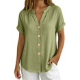 thumbnail image 4 of IMENGL Women's Blouse Basic Summer Color V Neck Up and Comfortable Short Sleeved Top . Casual Outfits Loose Button Down Shirts for Women,M-XXXL, 4 of 7