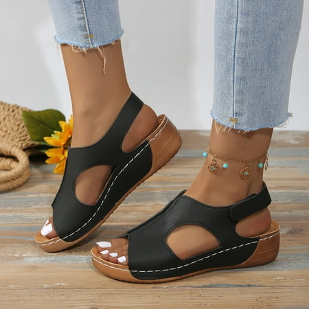 

Sandals Women Practical Supportive Sandals for Women Wedge Sandals High-Quality Comfy Beautiful Sandal Wedges for Women Stylish Comfortable Black 39