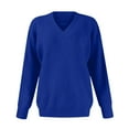 thumbnail image 4 of Womens Long Sleeve V Neck Sweaters 2025 Fall Casual Classic Soft Loose Fit Basic Pullover Jumper Top Winter Old Money Clothes Navy S, 4 of 5