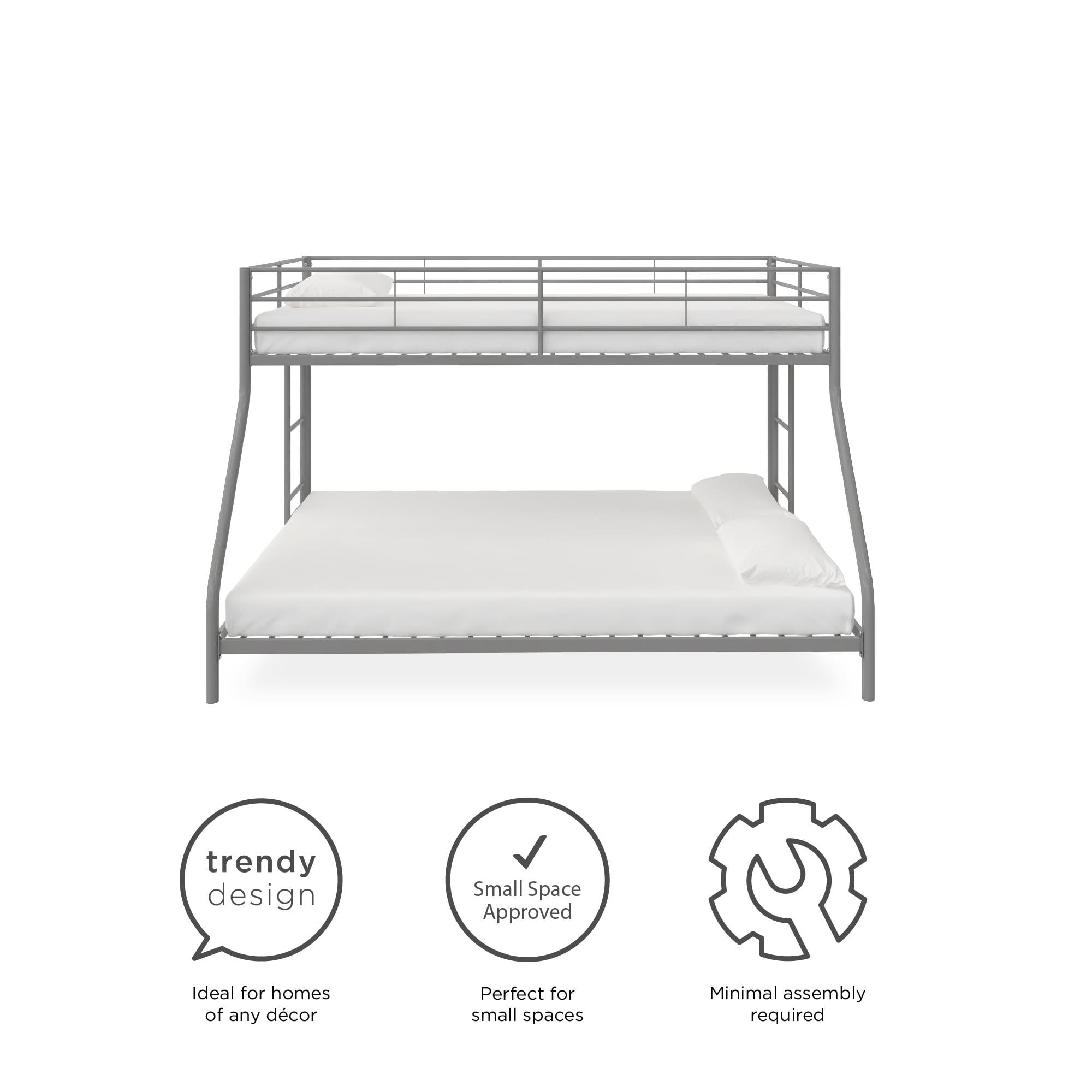 Mainstays Small Space Junior Twin over Full Low Profile Metal Bunk Bed, Black