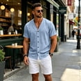 thumbnail image 6 of Sewkxo Men's Linen Shirts Short Sleeve Casual Shirts Button Down Shirt for Men Beach Summer Shirt,Light Blue S, 6 of 8
