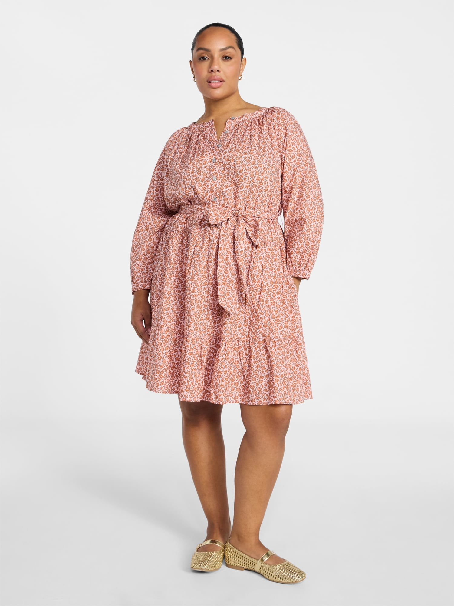 Terra & Sky Women's Plus Size Mini Tiered Shirt Dress, Sizes 0X-5X