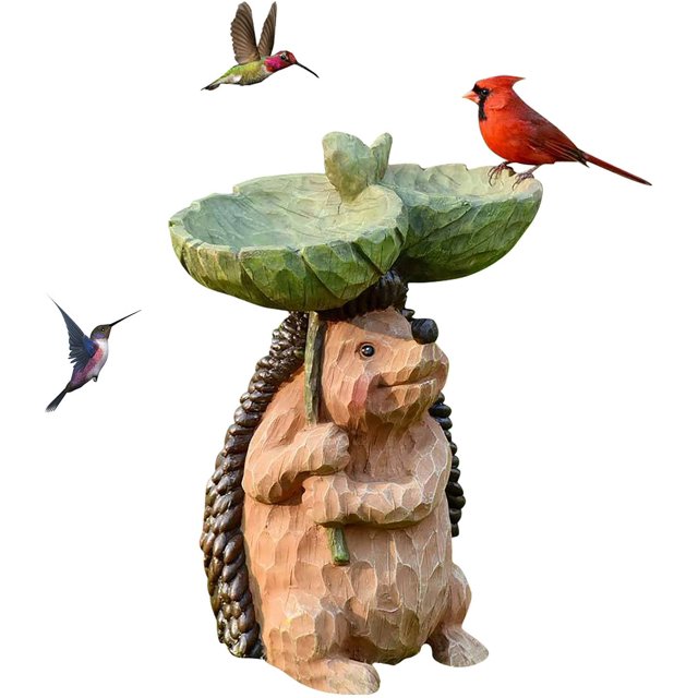Estatua de Animal para baño de pájaros de erizo de resina tallada, comedero para pájaros al aire libre, decoración de resina bonita