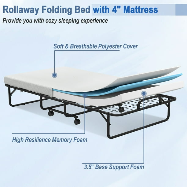 Lucid rollaway folding guest bed with 4 inch memory foam mattress 2025