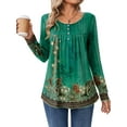 thumbnail image 2 of UVN Womens Blouses Long Sleeve Crew Neck Shirts Button Up Pleated Dressy Casual Tunic Tops, 2 of 7