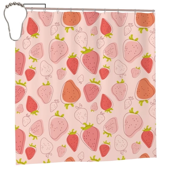 Fuzoiu Strawberry Print Waterproof Shower Curtain 72x72in with Heavy Duty Metal Grommets,Machine Washable Spring Modern Shower Curtains
