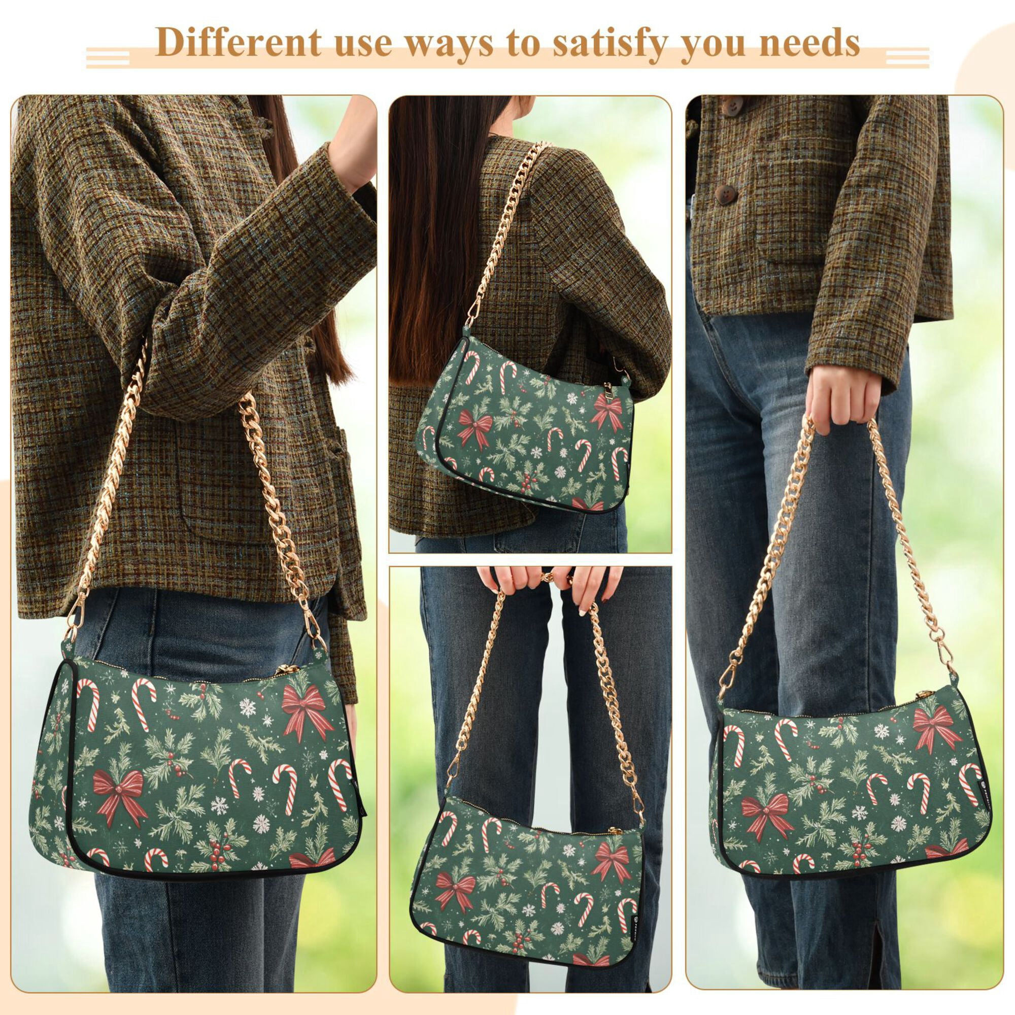 FORMRS Womens Shoulder Bag with Chain Strap Clutch Purse Cute Tote Handbag, Christmas Candy Cane