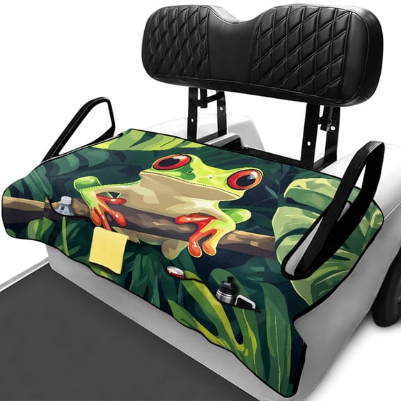 XYZCANDO Cute Tree Frog Print Golf Cart Seat Cover - Non-Slip Washable 2-Passenger with 4 Front Pockets, Universal Fit for Most Golf Carts