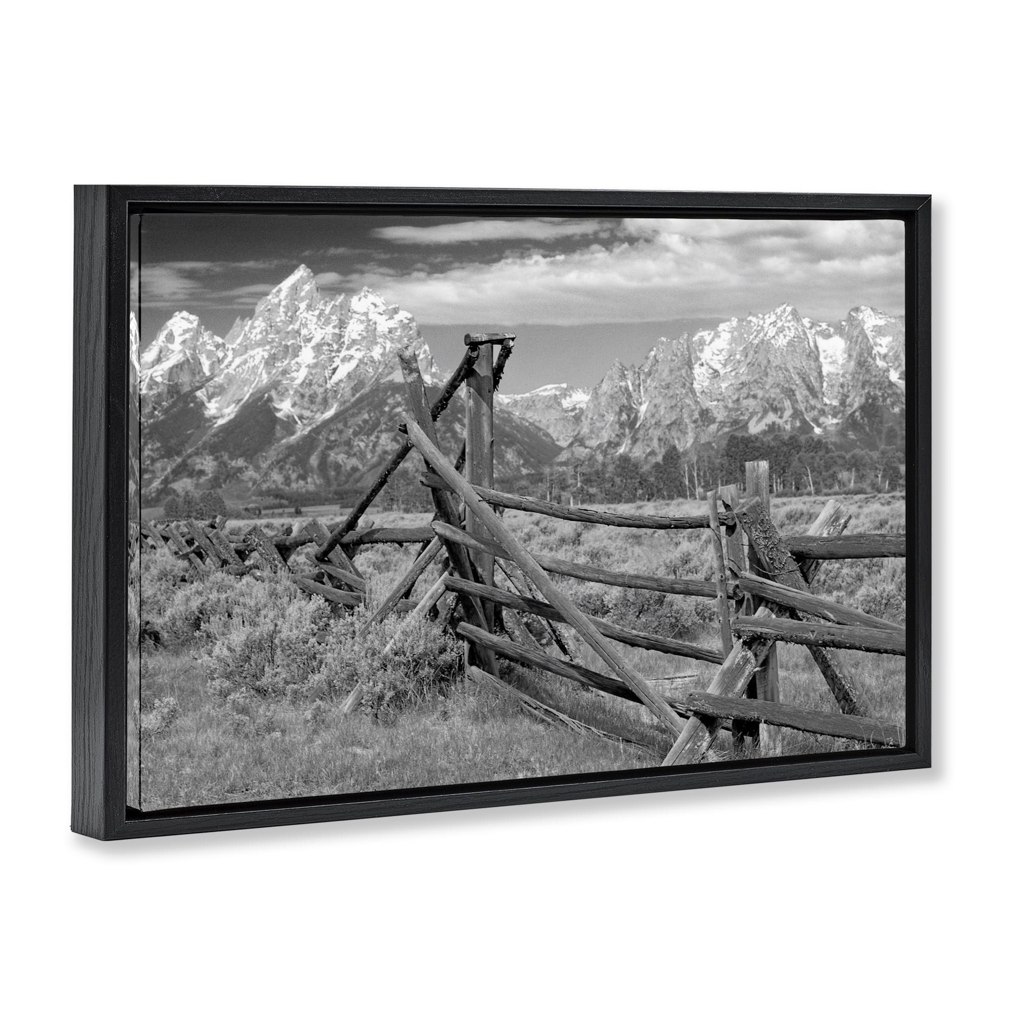 Grand Tetons Mountains & Fence Black Framed Floater Canvas Wall Art, design by MJ Photography