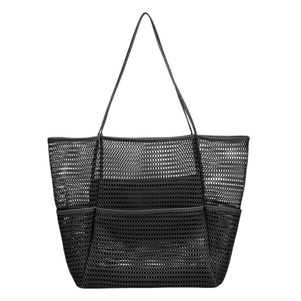 Bolsa de asas de playa de malla Bolsa de almacenamiento Juguete para Gran capacidad Cosmética Bolsa de hombro multifunción Bolso para vacaciones negro Sunnimix Bolso de playa