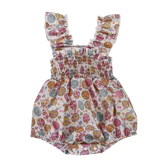 MIXUE Baby Girls Rompers Easter Sleeveless Strap Eggs Rabbit Print Bodysuits Daily-Wear,Pink,6-12 Months