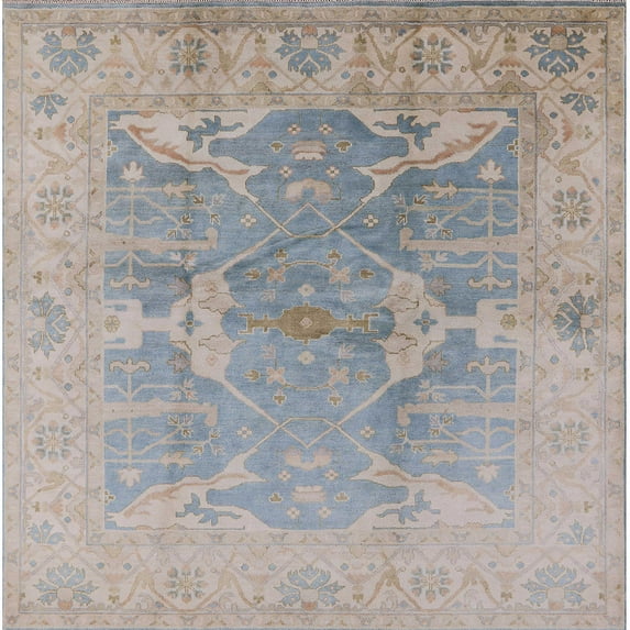Ahgly Company Indoor Square Mid-Century Modern Silver Pink Oriental Area Rugs, 4' Square