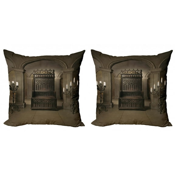 Ambesonne Gothic Throw Pillow Cover 2 Pack, Renaissance Castle King, 18", Beige Brown