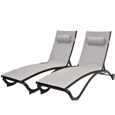 Vivere Aluminum Glendale Lounger Set Made with Premium Phifertex Outdoor Fabric ( 330 lb Capacity) River Pebble