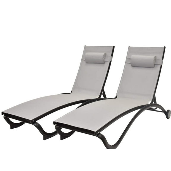 Vivere Aluminum Glendale Lounger Set Made with Premium Phifertex Outdoor Fabric ( 330 lb Capacity) River Pebble