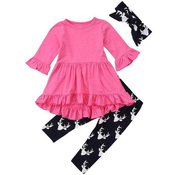 Toddler Girl Clothes Ruffles Irregular Mini Dress Tops+Long Pant Scarf 3PCS Clothing Set 