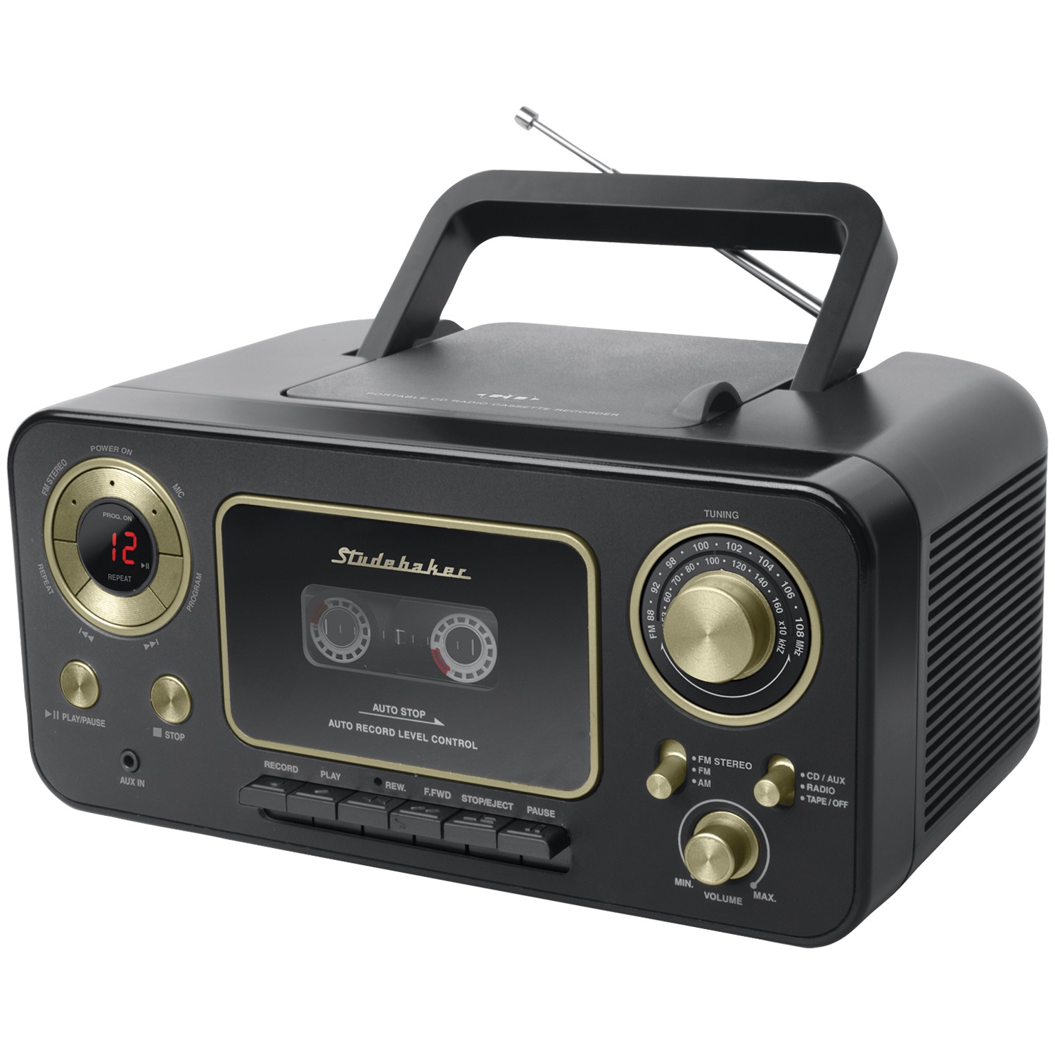Studebaker SB2135BG Portable Stereo CD Player with AM/FM Radio & Cassette Player/Recorder (Black & Gold) - image 4 of 4