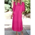 thumbnail image 5 of Womens Loose Fit Casual Solid Color Short Sleeve Linen Blend Midi Dress Summer Rose Red XXXL, 5 of 8