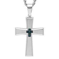 Mens Stainless Steel Blue Diamond Accent Cross Pendant Necklace Chain