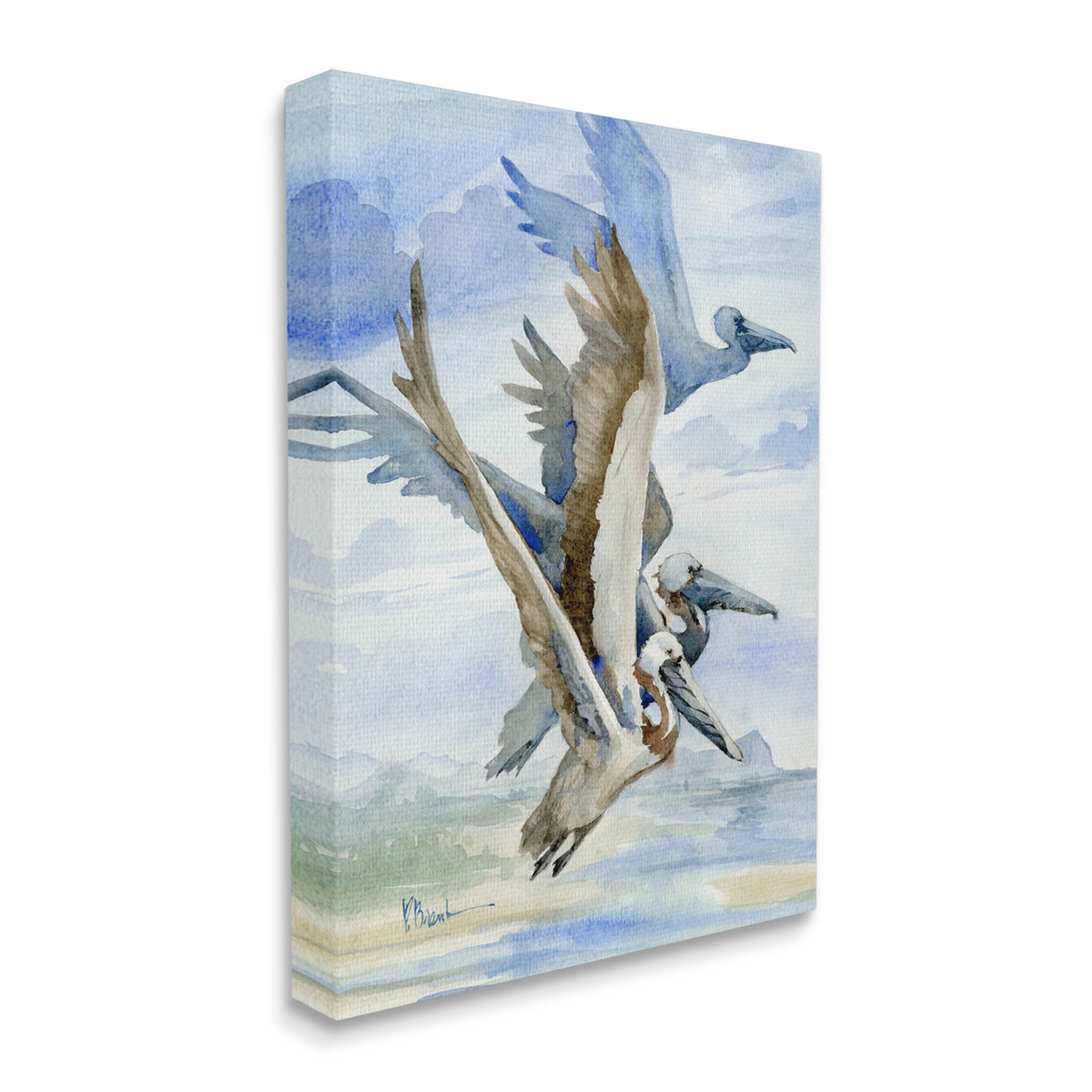 Stupell Industries Pelicans Aloft Bird Flight Trio Painting Gallery Wrapped Canvas Print Wall Art, Design by Paul Brent
