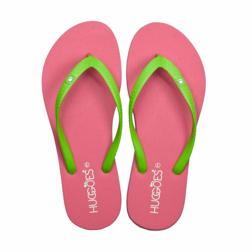 Huggoes - Huggoes - Blossomy Natural Rubber Comfort flip flops for Women - Pink/Lime - Walmart 