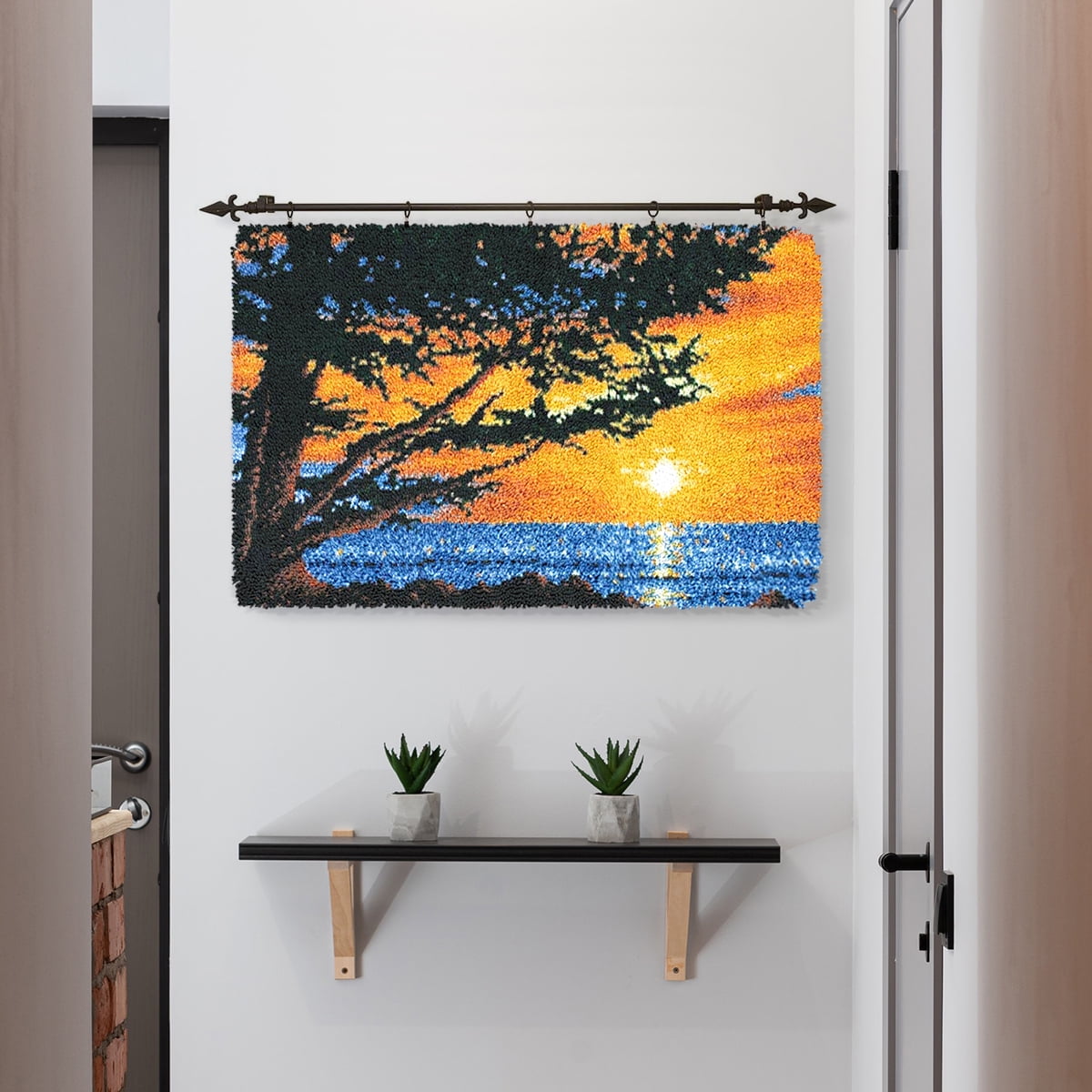 Latch hook rug kit,latch hook cushion kits,Sunrise Latch Hook Rug Kit for Adults Crocheting Carpet Rug Yarn Sofa Cushion Mat Tapestry DIY Carpet Arts Crafts 50×38cm/20*15in