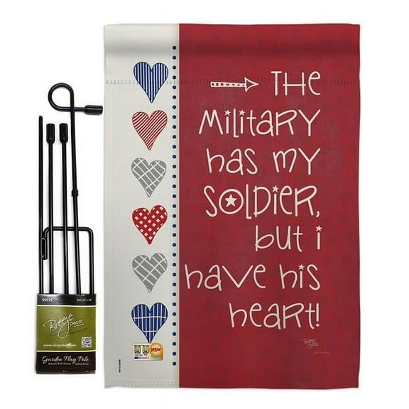 Breeze Decor BD-MI-GS-108402-IP-BO-D-US18-SB 13 x 18.5 in. My Soldier Americana Military Impressions Decorative Vertical Double Sided Garden Flag Set with Banner Pole