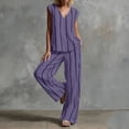 thumbnail image 5 of QSAWXQZ Women's Cotton Linen 2pc Outfit Sets Striped V Neck Sleeveless Tank Top Elastic Waist Wide Leg Pants with Pockets Casual for Summer XL, 5 of 6