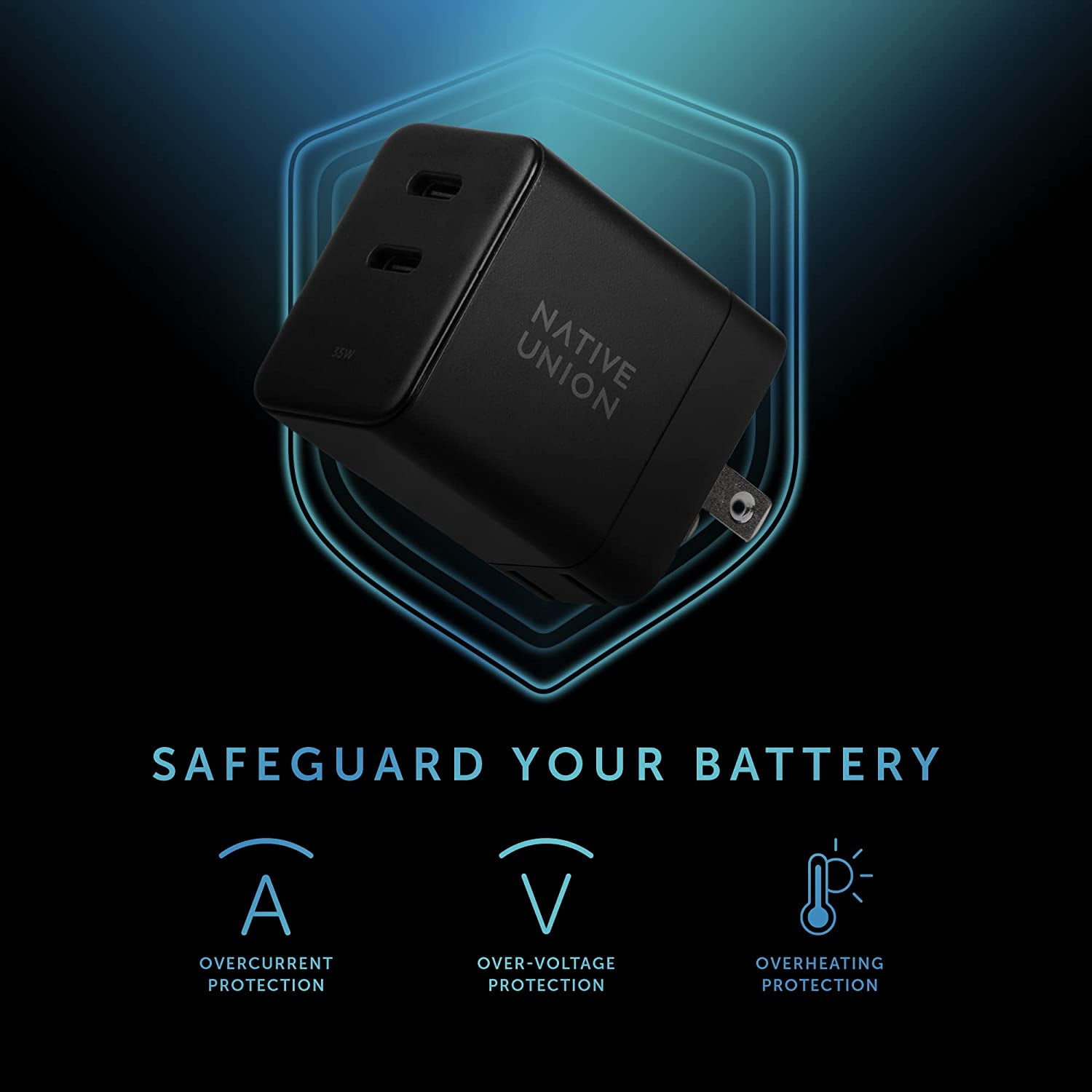 Native Union Fast GaN Charger PD 35W – Ultra-Compact Power Delivery Enabled USB-C US Plug (Black)
