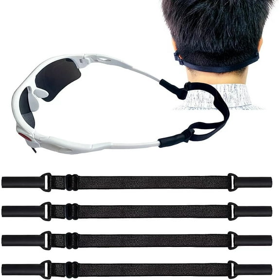Eyeglass Strap, Black Eyewear Strap for Men Women Kids, Adjustable Eyewear Retainers, Non-Slip Glasses Straps, Sunglass Strap, Reading Glasses Strap, 4 Pcs