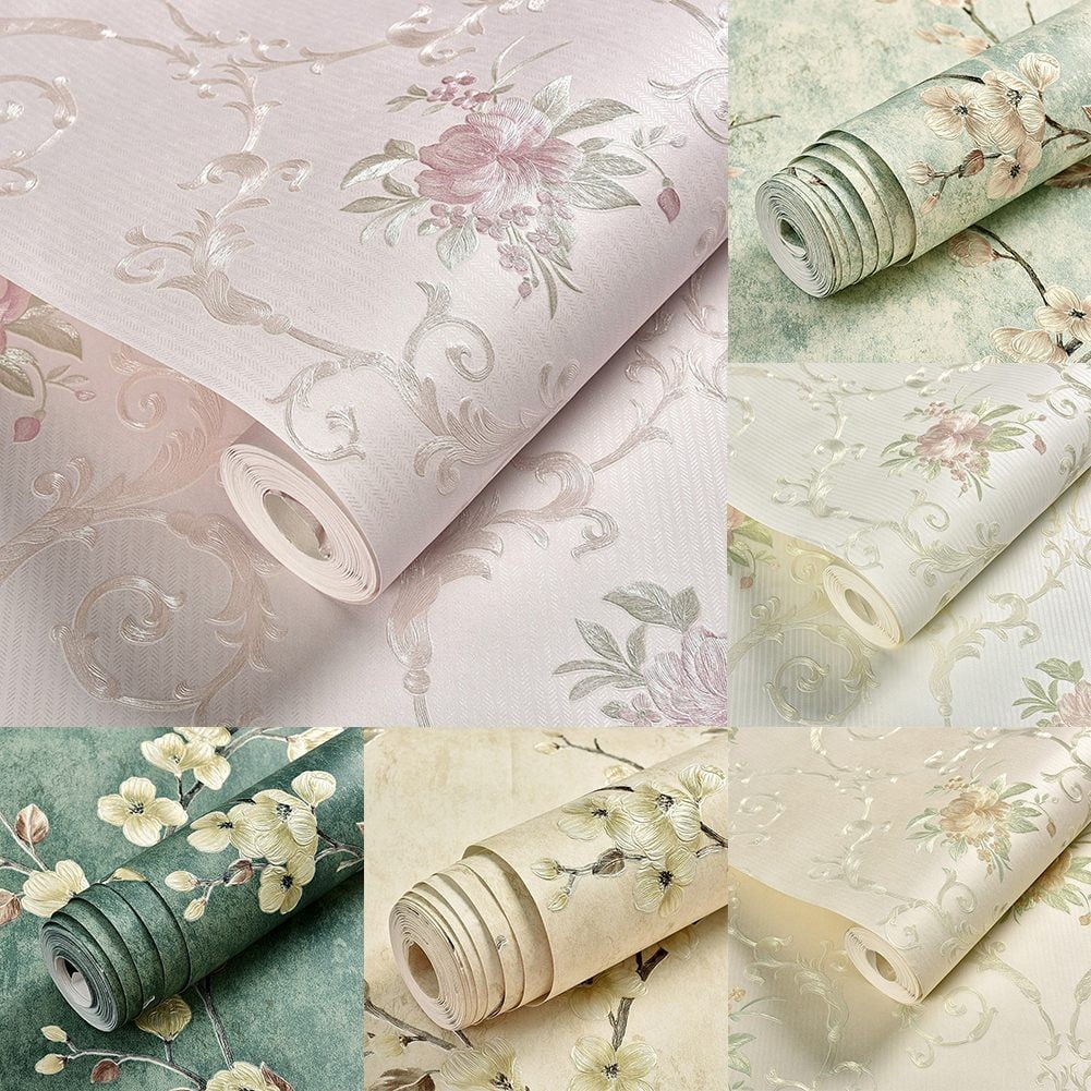 Girlsshop 3D Floral Wall Stickers Warm Girl Bedroom Background Contact Paper,8804-Green53cm*3m