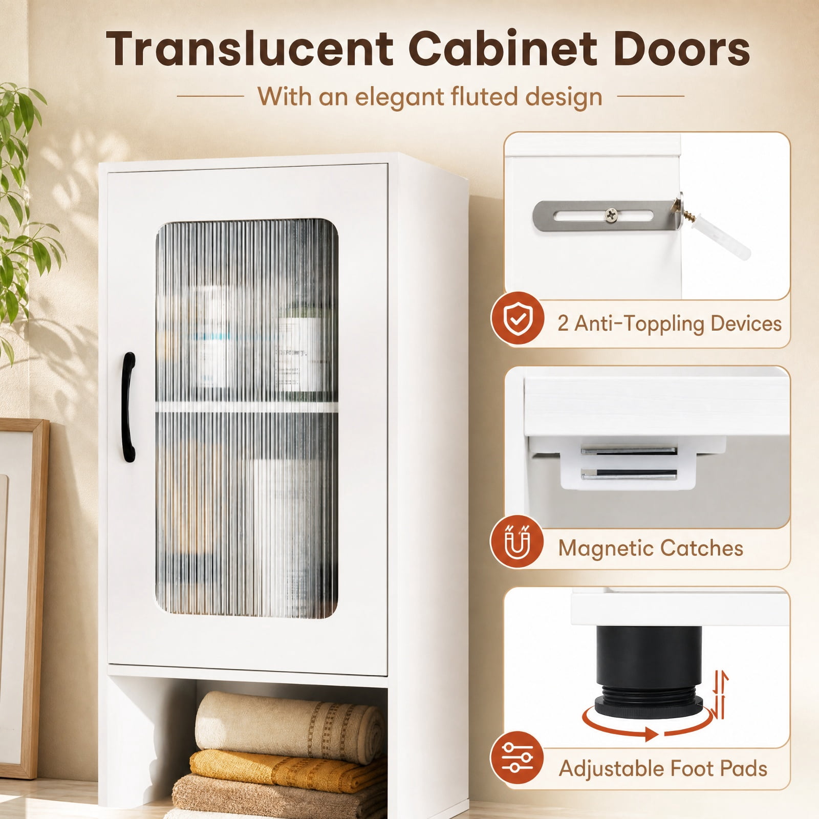 Vebreda Freestanding Bathroom Storage Cabinet, Tall Bathroom Storage Cabinet 67 Inches Freestanding Storage Organizer, Flexible Storage Options