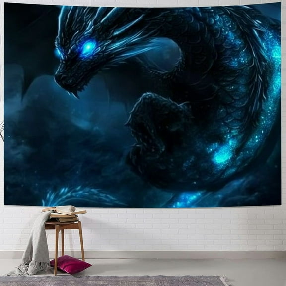 Sheronv Dragon Blue Eyes Glowing Tail Tapestry Wall Hanging Unique Style Home Wall Decor Art for Living Room Bedroom Apartment Farmhouse Dorm 40x30inch
