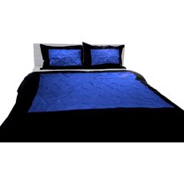 DNG Creations 1 Piece Two Tone Pinch Pleated Duvet Cover With Zipper Closure & Corner Ties 100% Egyptian Cotton ( Solid Black/ Royal Blue - Oversized Queen )