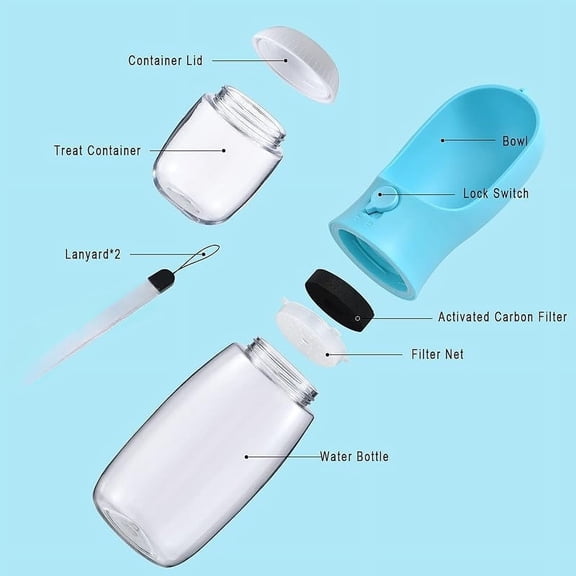 Dog Water Bottle with Food Container, Travel Puppy Water Bowl, Portable Pet Dispenser, Cat Walking and Hiking Dog Gift