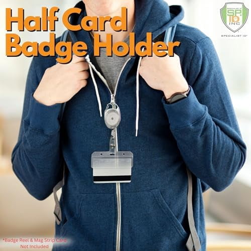 Specialist ID Frosted Rigid Plastic Horizontal Half Card ID Badge Holders - Hard Plastic Easy Access Swipe Card Gripper - Swipeable Badge Holders for Magnetic Strip Office and Student IDs - 5 Pack