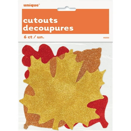 Assorted Leaves - Paper Cutout Glitter Fall Leaves Decorations, Assorted, 6ct