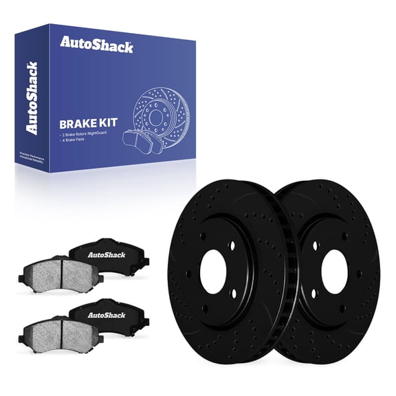 AutoShack Front Vented Drilled & Slotted E-Coated Brake Rotors Black Finish   Ceramic Pads 6-PC Brake Kit Replacement for 2008-2016 Dodge Grand Caravan 2012-2015 Ram C/V NightGuard 11.89" (302 mm)