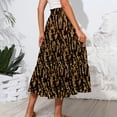 thumbnail image 5 of Women’s Elastic Waist Tiered Maxi Skirt with Leaf Print and Side Pockets Lightweight Flowy A-Line Skirt for Casual Wear Light Brown M, 5 of 5
