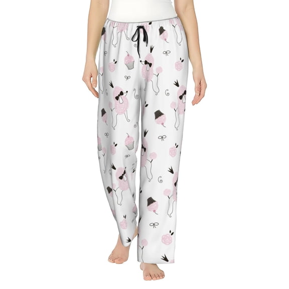Logiee Cute Poodle Dog Print Women Pajama Pants,Comfy Pj Bottom with Pockets & Drawstring,Stretch Casual Sleepwear-Small