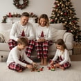 thumbnail image 4 of Family Matching Christmas Pajama Set Tree Print Long Sleeve Tops Plaid Pants Sleepwear Outfits, 4 of 7