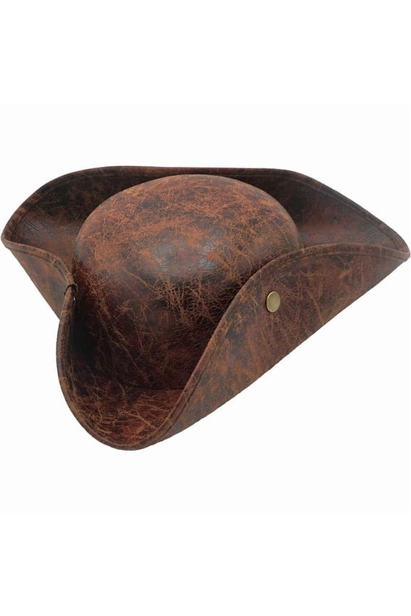 Brown Faux Leather Pirate Hat,Tricorn Pirate Hat,Novelty Leather Pirate Hat for Men Women Halloween Costume Accessories,Cosplay