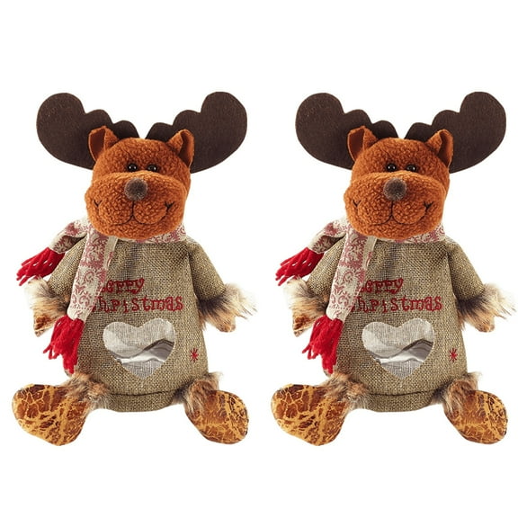 2-Pack Christmas Gift Bags with Zipper - Reusable Fabric Santa, Snowman, Snowflake & Deer Print Candy Bags for Holiday Parties, Goody Bags, Festive Decor