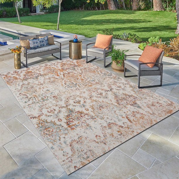 LR Home Antiquity Southern Rustic Woven Indoor Outdoor Rug, Rust, 5x8