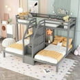 thumbnail image 3 of New Twin over Twin & Twin Bunk Bed with Built-in Staircase and Storage Drawer,Gray, 3 of 11