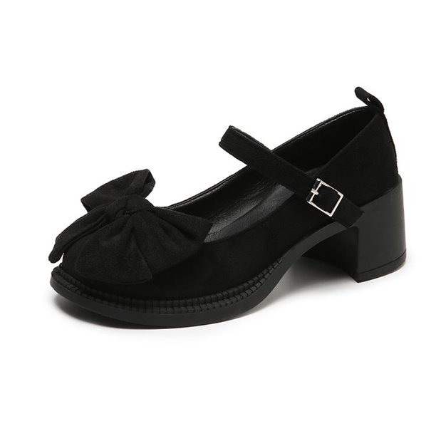 2022 nuevos tacones altos para mujer, tacones cuadrados, pajarita, punta redonda, tacón cuadrado, tacones altos, vestido de estilo británico, nuevo lazo, suela de goma 35-4337 Gao Jinjia LED