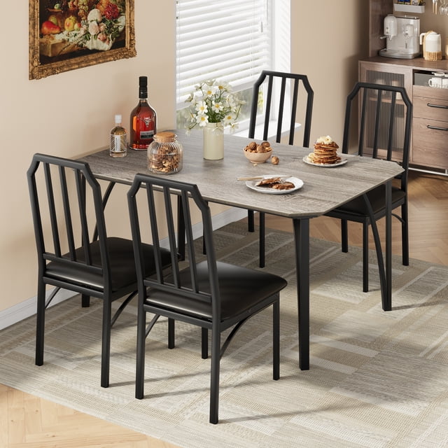 5 Pieces Dining Table Set for 4, Dining Room Table Set, Small Kitchen Table for 4 with Upholstered Chairs,Kitchen Table Chairs Set of 4, Ideal for Small Space