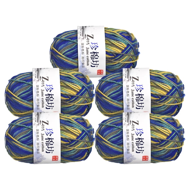 Uxcell paquete de 5 ovillos de 50g de hilo de mezcla de algodón para ganchillo y tejido en azul y amarillo